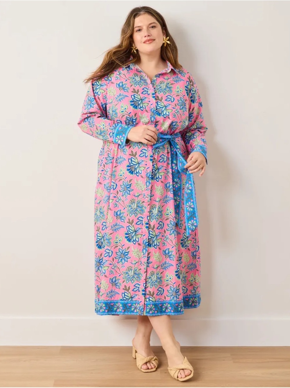 Printfresh Monaco Dress, Gardenscape Pink Palace with Blue Tie NEW NWT Size 1X